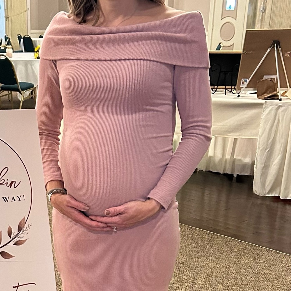 Maternity off the shoulder sweater dress
